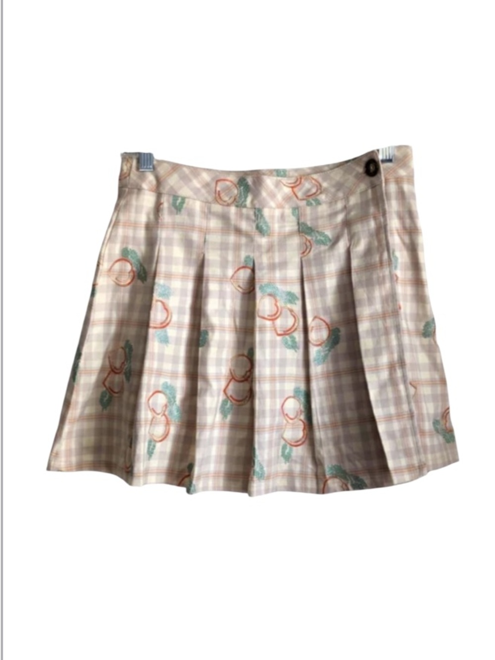 Urban Outfitters Plaid Embroidered Peach Print Print Pleated Mini Skirt Sz XS